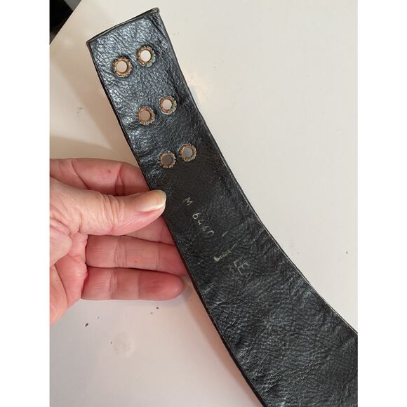 80s Nina Arjani Medium Leatherock Belt Artisan Black Gold Statement Belt Leather - Picture 6 of 8